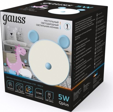 Светильник ночник настольный GAUSS Qplus GTL702 5V Li-ion 1200mA голубой диммируемый [NN7026]