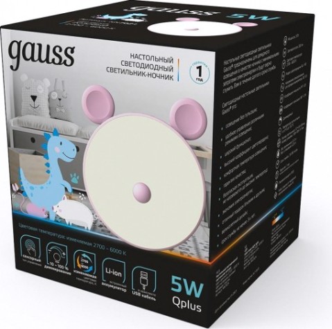 Светильник ночник настольный GAUSS Qplus GTL702 5V Li-ion 1200mA розовый диммируемый [NN7024]