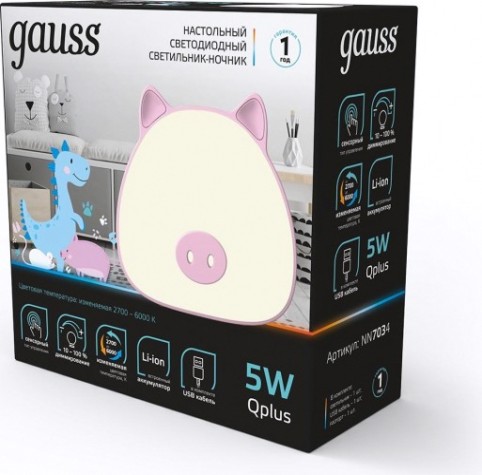 Светильник ночник настольный GAUSS Qplus GTL703 5V Li-ion 1200mA розовый диммируемый [NN7034]