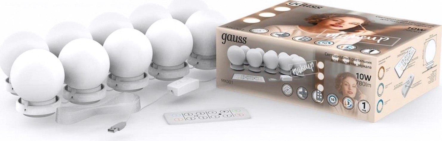 Светильник светодиодный линейный GAUSS MK001 makeup 10w 780lm 220-240v для зеркала Светильник светодиодный линейный GAUSS MK001 makeup 10w 780lm 220-240v для зеркала