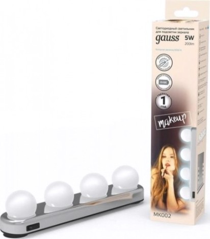 Светильник светодиодный линейный GAUSS MK002 makeup 5w 200lm 4xaa для зеркала Светильник светодиодный линейный GAUSS MK002 makeup 5w 200lm 4xaa для зеркала