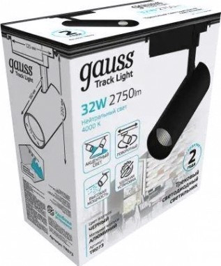 Светильник трековый GAUSS TR073 цилиндр 32w 2750lm 4000k 180-240v ip20 75*220мм че