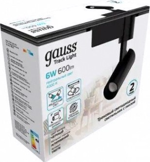 Светильник трековый GAUSS TR076 цилиндр 6w 600lm 4000k 180-220v ip20 45*155мм черн