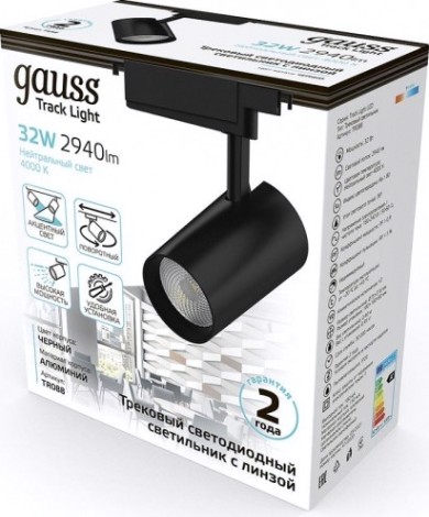 Светильник трековый GAUSS TR088 цилиндр 32w 2940lm 4000k 180-220v ip20 75*216мм че Светильник трековый GAUSS TR088 цилиндр 32w 2940lm 4000k 180-220v ip20 75*216мм че