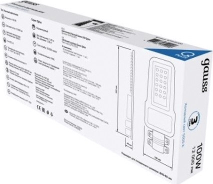 Светильник уличный GAUSS Qplus 100w 12000lm 5000k 120-260v ip65 455*180*49мм черн [629535300]