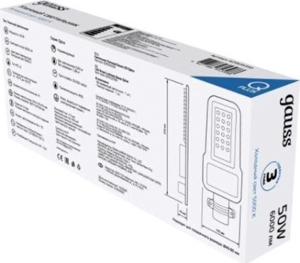 Светильник уличный GAUSS Qplus 50w 6000lm 5000k 120-260v ip65 370*145*45мм черный [629535350]