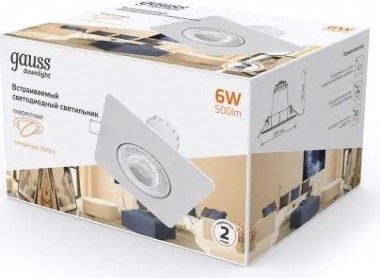 Светильник встраиваемый GAUSS 948 411 106 downlight квадрат 6w 500lm 3000k белый [948411106]