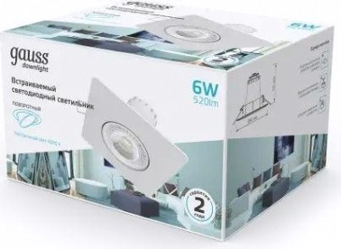 Светильник встраиваемый GAUSS 948 411 206 downlight квадрат 6w 520lm 4000k белый [948411206]