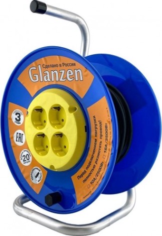 Удлинитель на катушке GLANZEN EB-20-018 силовой 4 гн. пвс 3х0,75