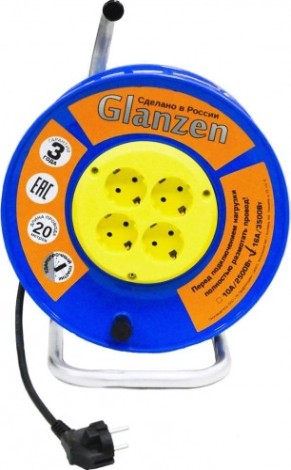 Удлинитель на катушке GLANZEN EB-20-019 силовой 4 гн. пвс 3х1,5