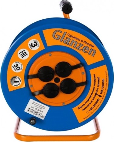 Удлинитель на катушке GLANZEN EB-30-009 КГ 3х1,5 30м (металлическая катушка)
