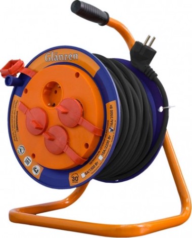 Удлинитель на катушке GLANZEN EB-30-011 КГ 3х2,5 30м (металлическая катушка)