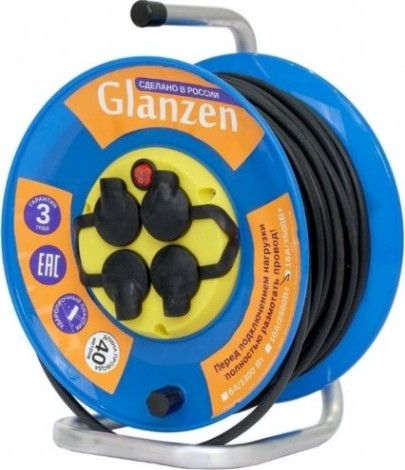 Удлинитель на катушке GLANZEN EB-40-009 силовой КГ 3х1,5 ip44 с выкл. 4 гн.