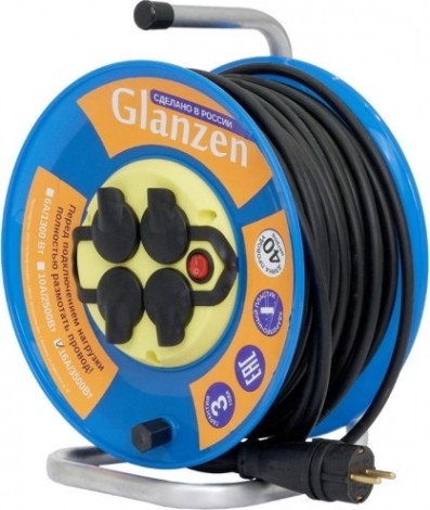 Удлинитель на катушке GLANZEN EB-40-011 силовой КГ 3х2,5 ip44 с выкл. 4 гн.