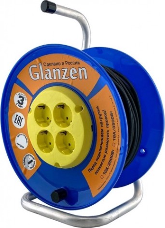 Удлинитель на катушке GLANZEN EB-40-018 силовой 4 гн. пвс 3х0,75