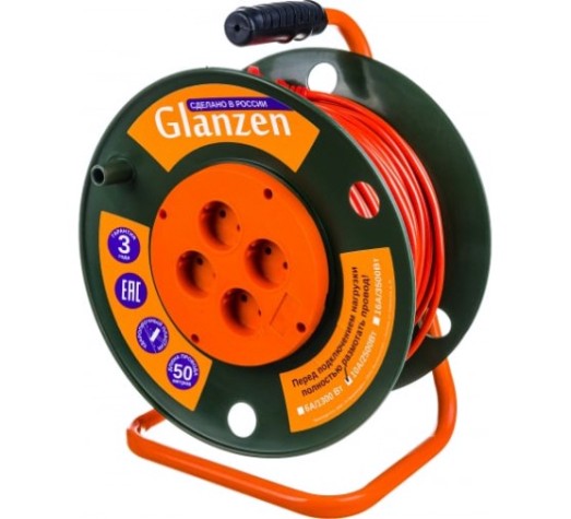 Удлинитель на катушке GLANZEN EB-50-003 силовой 4 гнезда, ПВС 2х1