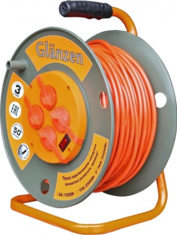 Удлинитель на катушке GLANZEN EB-50-007 ПВС 3х1,5 50м