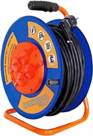 Удлинитель на катушке GLANZEN EB-50-010 КГ 3х2,5 50м (металлическая катушка)