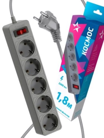 Удлинитель сетевой КОСМОС FKsm1.8m-5g ПВС 3х0,75мм2, серый [FKsm1.8m-5g(G)]